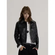 レディース バイカージャケット【ブラックPUレザー・ルーズフィット・秋冬用】