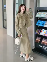 工装デニムスカート【春秋用・韓国風・ハーフスカート・トレンド】（セットアップ対応）