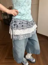 アメリカンヴィンテージ 星柄刺繍入りワイドレッグデニムパンツ【夏用・男女兼用・七分丈】