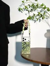 透き通る緑の花柄スマホケース【四角い開口・iPhone、Huawei、Xiaomi対応】
