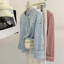 洗練されたデザインのブルーニットカーディガン【スウィート・秋用・マヘアウール・短丈】
