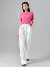 白色のハイウエストストレートパンツ【快適な着心地・シンプルデザイン】