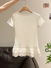 レースフリルデザインの短袖Tシャツ【リボン付き・夏用・女性用】