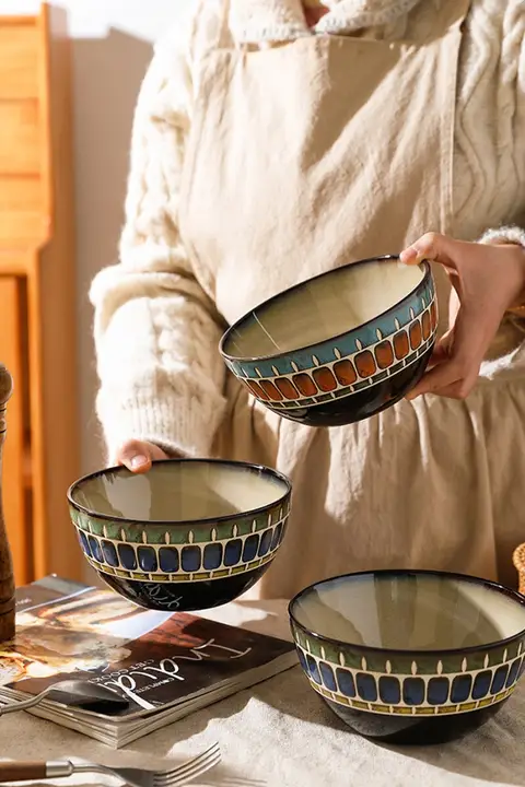 レトロな変化釉陶器のサラダボウル【家庭用・小さめな食器・デザートボウル】（セットアップ対応）