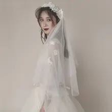 エレガントなレース花柄のソフトベール【旅撮影用・韓国風・シンプルデザイン】