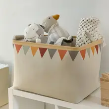 布製引き紐付きキャンバス収納ボックス【子供のおもちゃや衣類収納用】