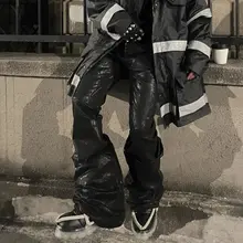 ストリート風デザインのコーティングストレッチ微フレ  アデニムパンツ【男性用・リボン付き・ロング丈】（セットアップ対応）