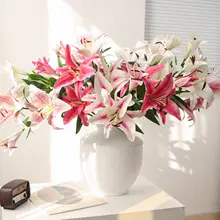 シンプルで上質な造花のユリブーケ【ピンク・インテリア装飾用・リビング・寝室用】