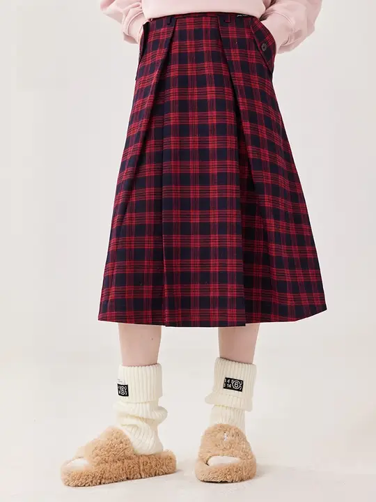 クラシックなチェック柄のハイウエストスカート【秋冬季・アカデミックスタイル・立体裁剪】