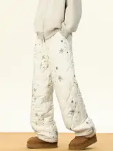 星柄ダイヤモンドチェックワイドレッグコットンパンツ【冬用・加圧と厚手・滑雪対応】