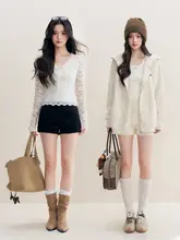 長袖Tシャツ レディース Vネック ベルベットレース 切り替え インナー スリムフィット 秋冬「Kroche」