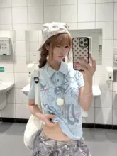 ポロネック 半袖Tシャツ レディース アメカジ ヴィンテージ キャラクタープリント 着痩せ 夏「BeOurRule」