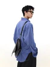 MRNEARLY 男性用 カジュアルデザイン ブルーチェック 長袖シャツ【ヴィンテージスタイル・秋用】
