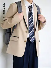カーキ無地 メンズ学院風ジャケット【韓国風・秋冬用・3ピース対応】（セットアップ対応）