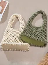 透かし編みデザインのビーチバケットバッグ【ハンドストラップ付き・魚尾形状】