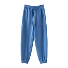 カラーが引き立つ！青色のウエストゴム付きドローストリング厚手フリースジョガーパンツ（セットアップ対応）