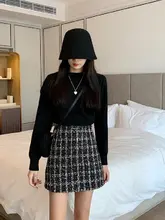 Aラインチェック柄スカート【白鹅绒・ウエストリブ・ミニ丈・秋冬対応】（セットアップ対応）