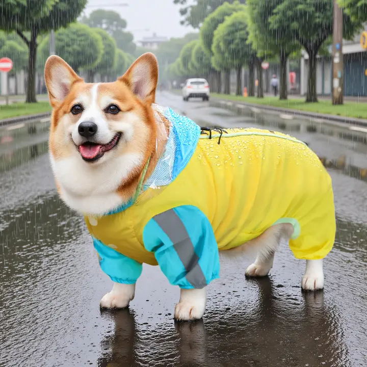 ペット犬四本足オールインクルーシブ レインコート 防汚防水