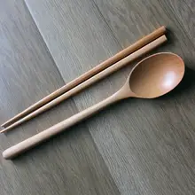 無塗装の長柄木製スプーン・箸・スープスプーン【旅行用・ポータブル・和風食器】（セットアップ対応）