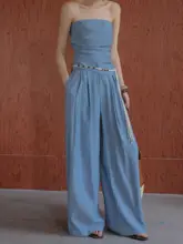 2点セット レディース チューブトップ ロン  グワイドパンツ 夏 「JWUNIQUE」