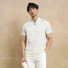 アウトドアスポーツ風 ジッパー付き立襟半袖Tシャツ【男性用・夏用・軽量・弾力性】（セットアップ対応）