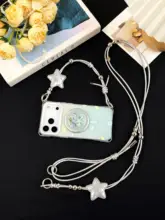 夏のおしゃれにぴったり！貝殻デザインのマグネット式スタンド付きスマホケース【斜め掛け紐調節可能】