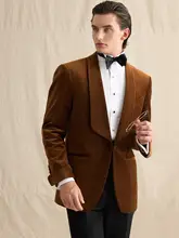 タキシード メンズ ベルベット ショールカラー シングル ブラウン セットアップ 結婚式 花婿 フォーマル 「CULTUM」