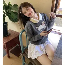 小羊柄のコントラストドールカラーセーター【秋用・極上の柔らかさ・リボン付き】