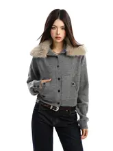 毛皮襟付きショートニットカーディガン【秋冬用・ゆったりデザイン・女性用】