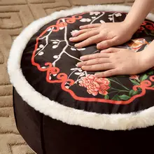 花鳥デザインの中華風スツール【ピンク・丸形・極上の柔らかさ・洗濯可能】