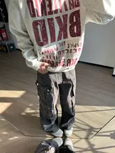 マルチポケット ヴィンテージウォッシュ デニムパンツ 男女兼用 ワイドレッグパンツ