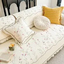 全綿の水洗い対応刺繍入りソファカバー【クッション・背もたれ用・四季適用】（セットアップ対応）