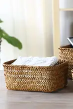 デスクトップミニ収納バスケット【海草編み・お菓子や化粧品の収納に最適・リモコンや鍵の整理用】