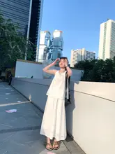 透かし柄バックリボンデザインキャミソール・マキシスカート【夏季用・カジュアル】（セットアップ対応）