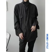シャツ メンズ  長袖 ハイネック ホワイト ルーズ カジュアル ストリート 上品 韓流