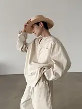 コットンリネン製ヘンリーネックシャツとカジュアルパンツ（セットアップ対応）