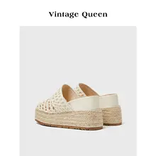 花柄デザインのヴィンテージ風ウェッジソール草編みトングサンダル【夏用・リゾートファッション】