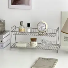シンプルなステンレス製多層デスク収納ラック【化粧品・小物整理用】