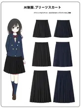 黒色の中長半身スカート【JKスタイル・ヒップアップ・プレーティング・高ウエスト・Aライン】（セットアップ対応）