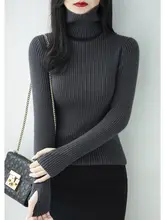暖かさをプラス！ブラックハイネック長袖ニットトップス【フィット・厚手】