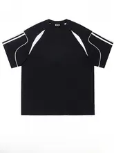 ストライプデザインのコットン短袖Tシャツ【カジュアル・男女兼用・ゆったりとしたラグランスリーブ】