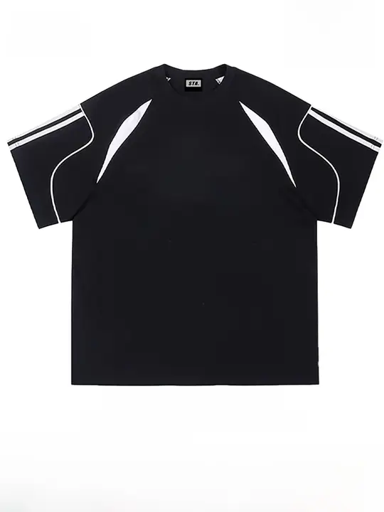 ストライプデザインのコットン短袖Tシャツ【カジュアル・男女兼用・ゆったりとしたラグランスリーブ】