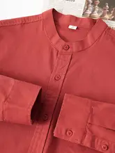 搭念 ワインレッド ヘンリーネック 長袖シャツ【レトロスタイル・シンプルデザイン・秋用】