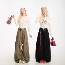 多ポケット工装パンツ【ストリートスタイル・ワイドレッグ・カジュアル】（セットアップ対応）
