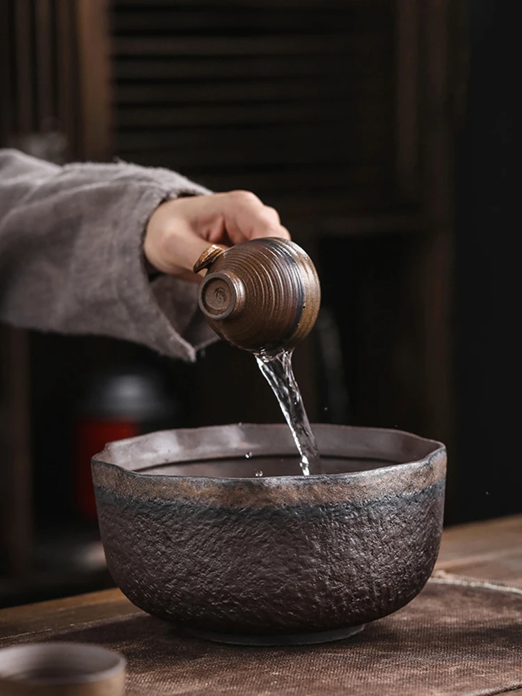 大号粗陶茶洗：お椀型の手作り日本スタイルとハンマーテクスチャの実用性