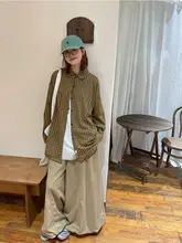 レトロチェック柄シャツ【春夏用・長袖・ルーズフィット・カジュアル】