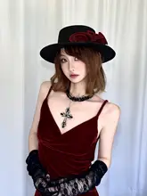 酒紅色の花柄コットンリネン草帽【夏用・アウトドア・フォト撮影対応】