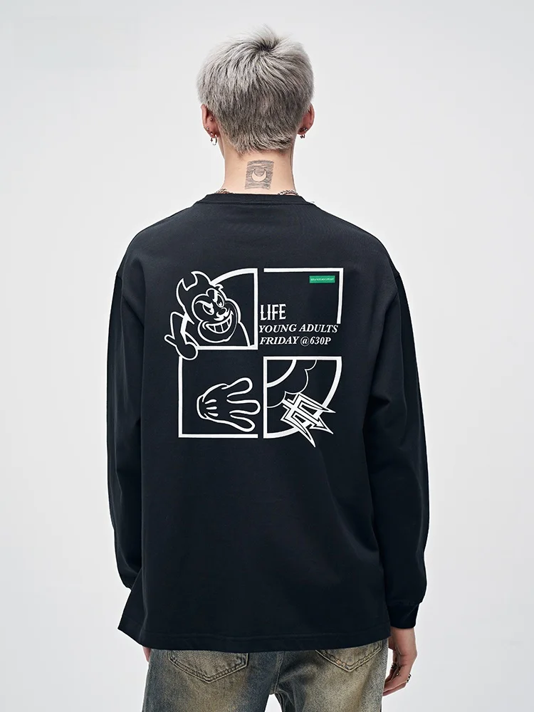 山小川 カートゥーンデザイン メンズ長袖Tシャツ：秋期日常着用の親肤性とデザインバリエーションを解説
