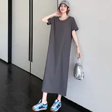 感のあるシンプルなカジュアルTシャツワンピース【夏用・半袖・ストレートシルエット】