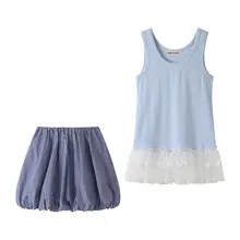 春秋用レース切り替えビスチェと花苞デザインのミニスカート【女性用・ファッション対応】（セットアップ対応）